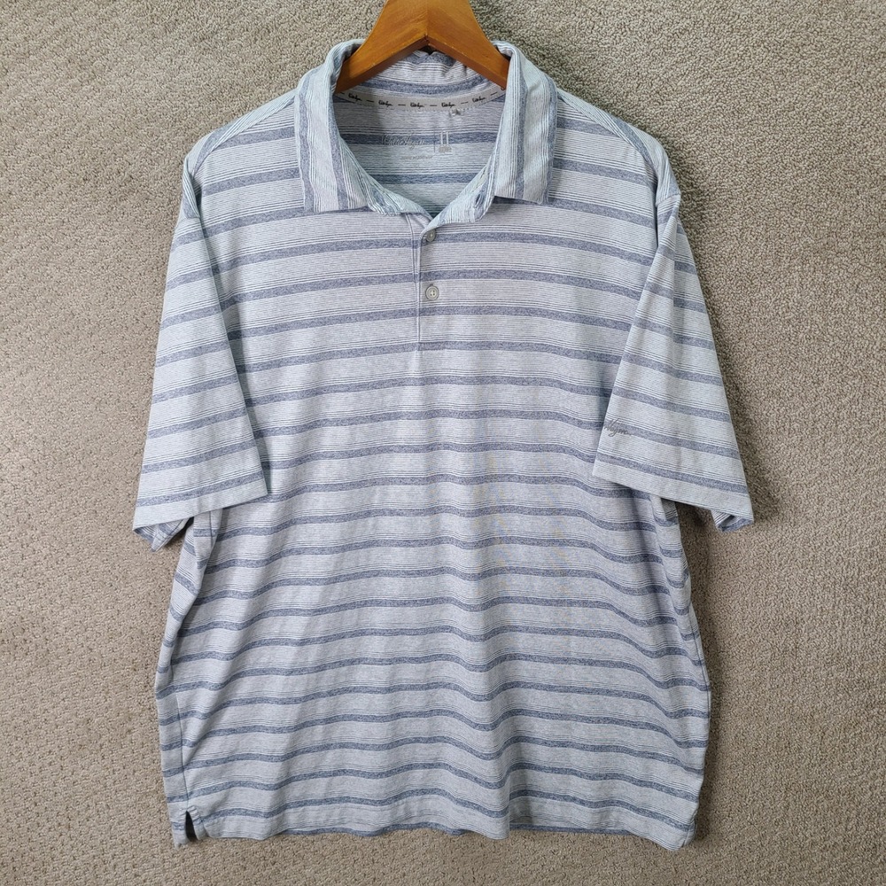 Walter Hagen Shirt Mens XL Blue Striped Polo Short Sleeve Stretch Casual Golf